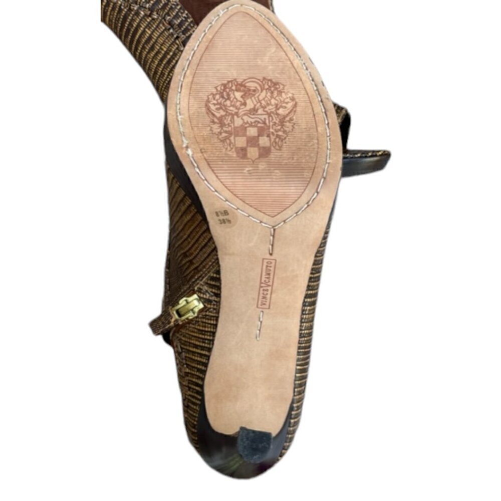 Vince Camuto Brown VC-Night Woven Leather Peep Toe Side Zipper 4.5" Shoes 8.5B - Picture 12 of 16